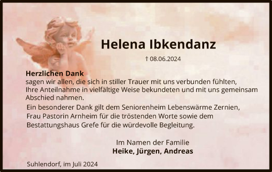 Todesanzeige von Helena Ibkendanz von UEL