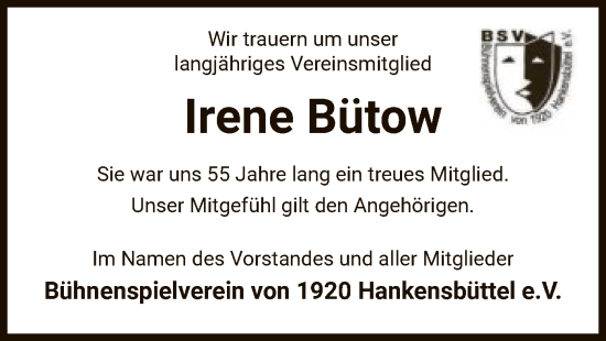 Todesanzeige von Irene Bütow von UEL