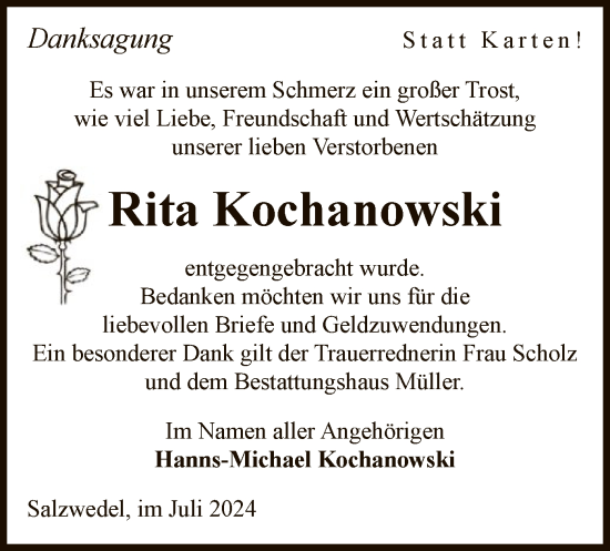 Todesanzeige von Rita Kochanowski von UEL