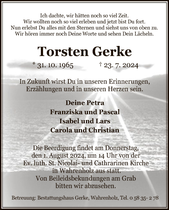 Todesanzeige von Torsten Gerke von UEL