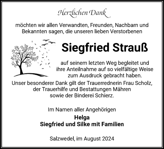 Todesanzeige von Siegfried Strauß von UEL