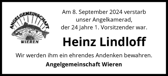 Todesanzeige von Heinz Lindloff von UEL