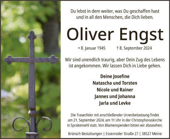 Todesanzeige von Oliver Engst von UEL