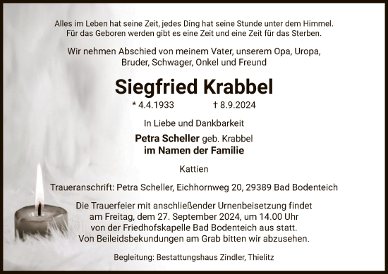 Todesanzeige von Siegfried Krabbel von UEL