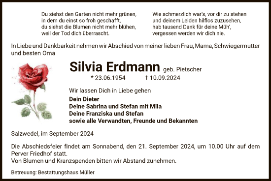 Todesanzeige von Silvia Erdmann von UEL