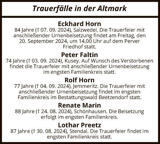 Todesanzeige von Totentafel vom 12.09.2024 von UEL