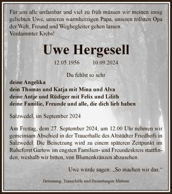 Todesanzeige von Uwe Hergesell von UEL