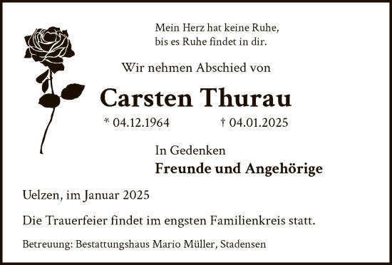 Todesanzeige von Carsten Thurau von UEL