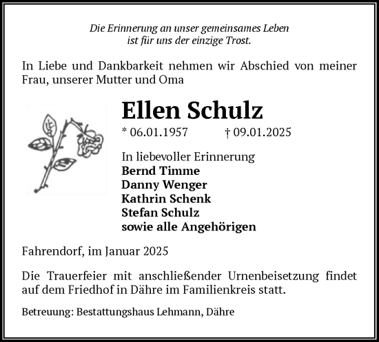 Todesanzeige von Ellen Schulz von UEL