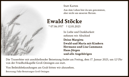 Todesanzeige von Ewald Stöcke von UEL